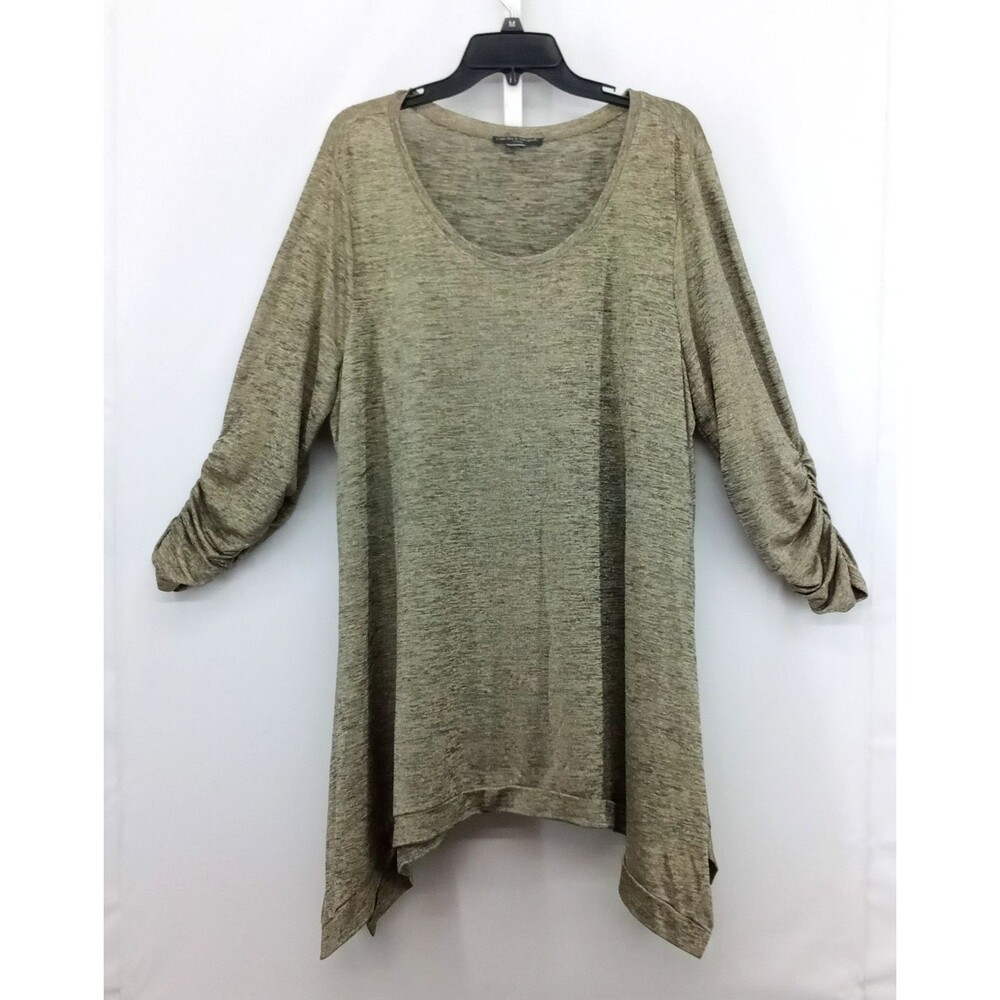 Chelsea & Theodore Blouse Women Size 2XL Gold Metallic Ruched Sleeve Scoop Neck